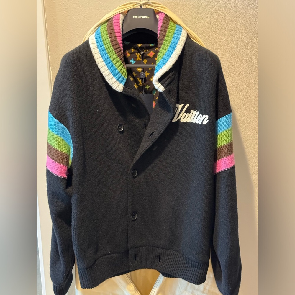 2024 Louis Vuitton x Tyler the Creator Embroidered Knitted Wool Varsity Blouson
